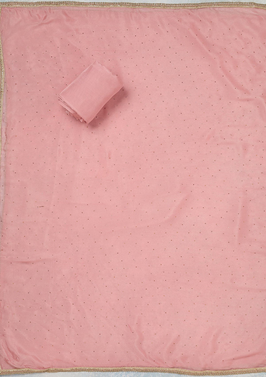 Baby Pink Zariwork (Gold) Organza Unstitched Salwar Suit_koskii