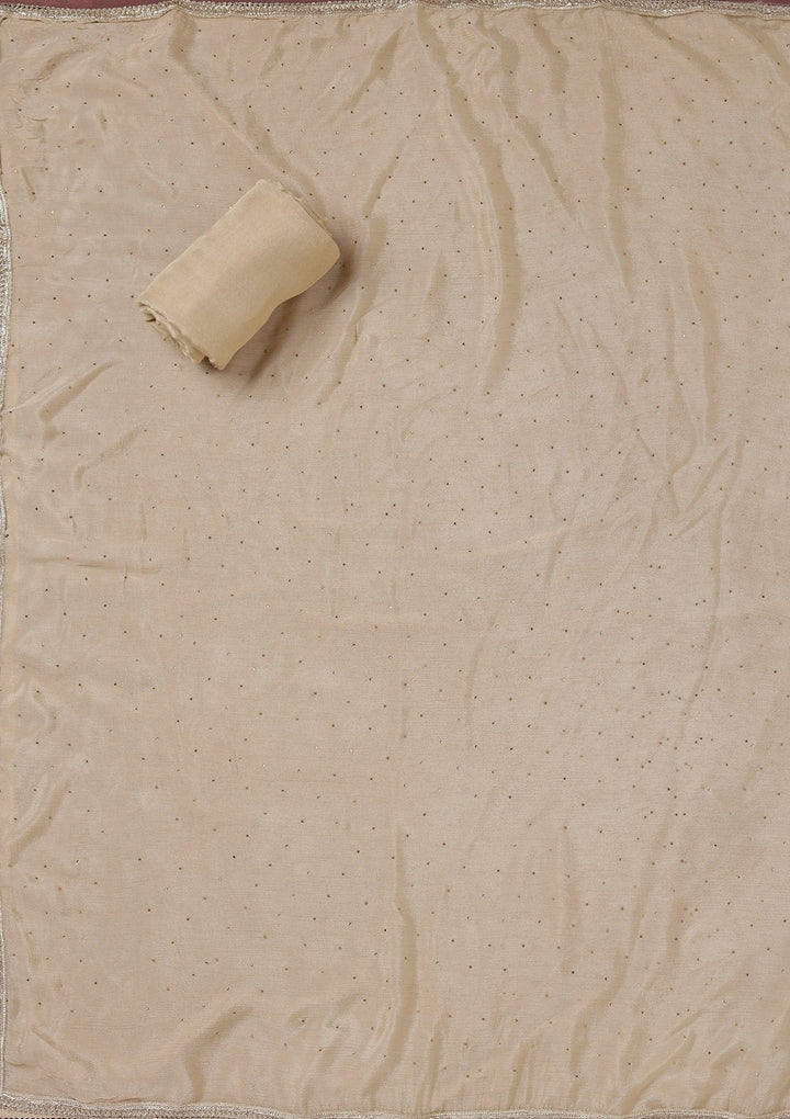 Beige Zariwork (Gold) Organza Unstitched Salwar Suit_koskii