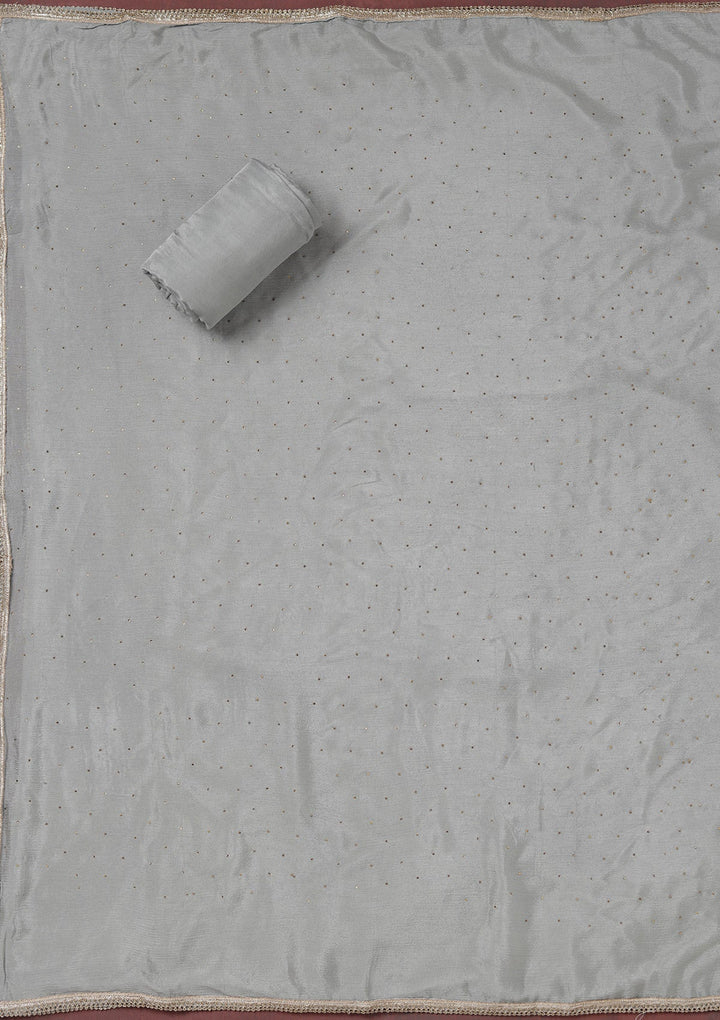 Grey Zariwork (Gold) Organza Unstitched Salwar Suit_koskii