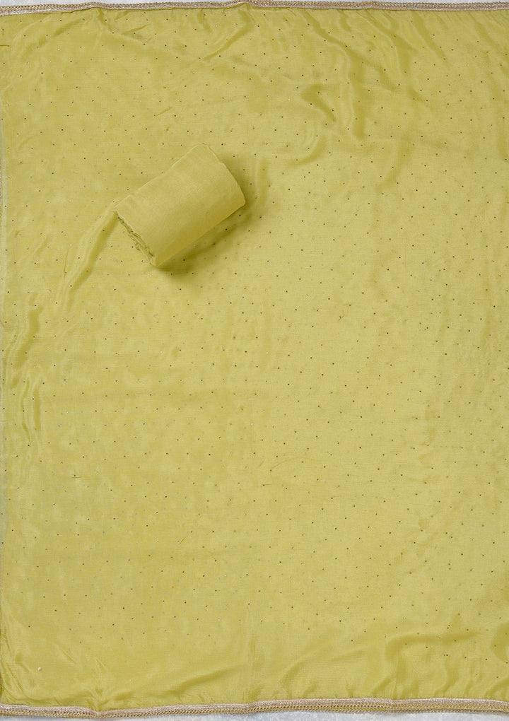 Lemon Yellow Zariwork (Gold) Organza Unstitched Salwar Suit_koskii