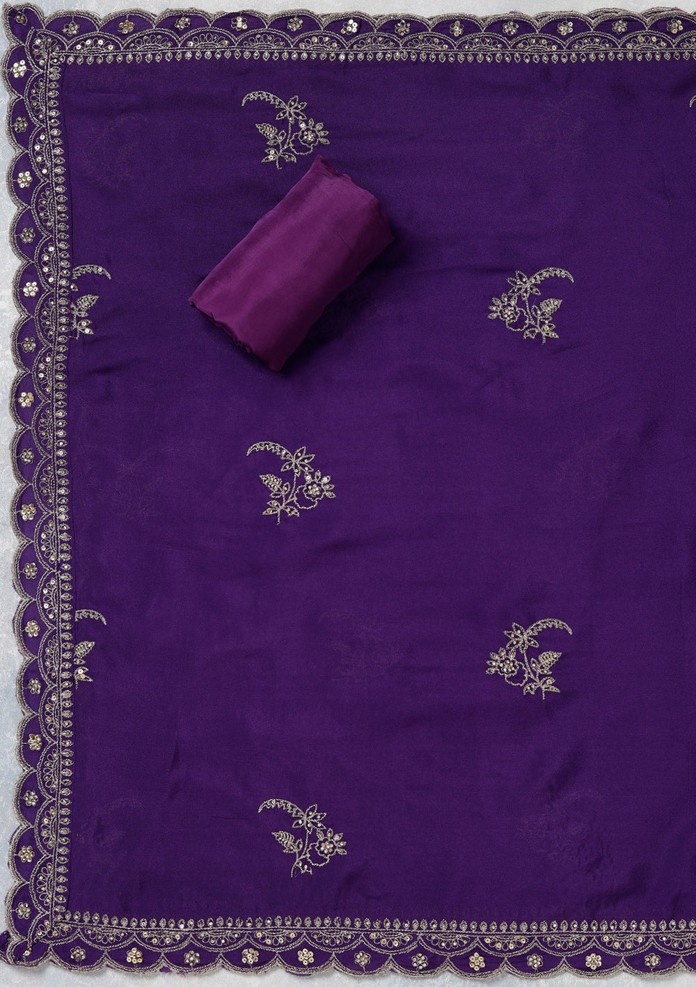 Purple Zariwork (Gold) Georgette Unstitched Salwar Suit_koskii