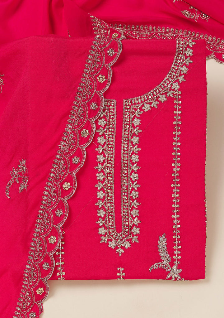 Rani Pink Zariwork (Gold) Georgette Unstitched Salwar Suit_koskii