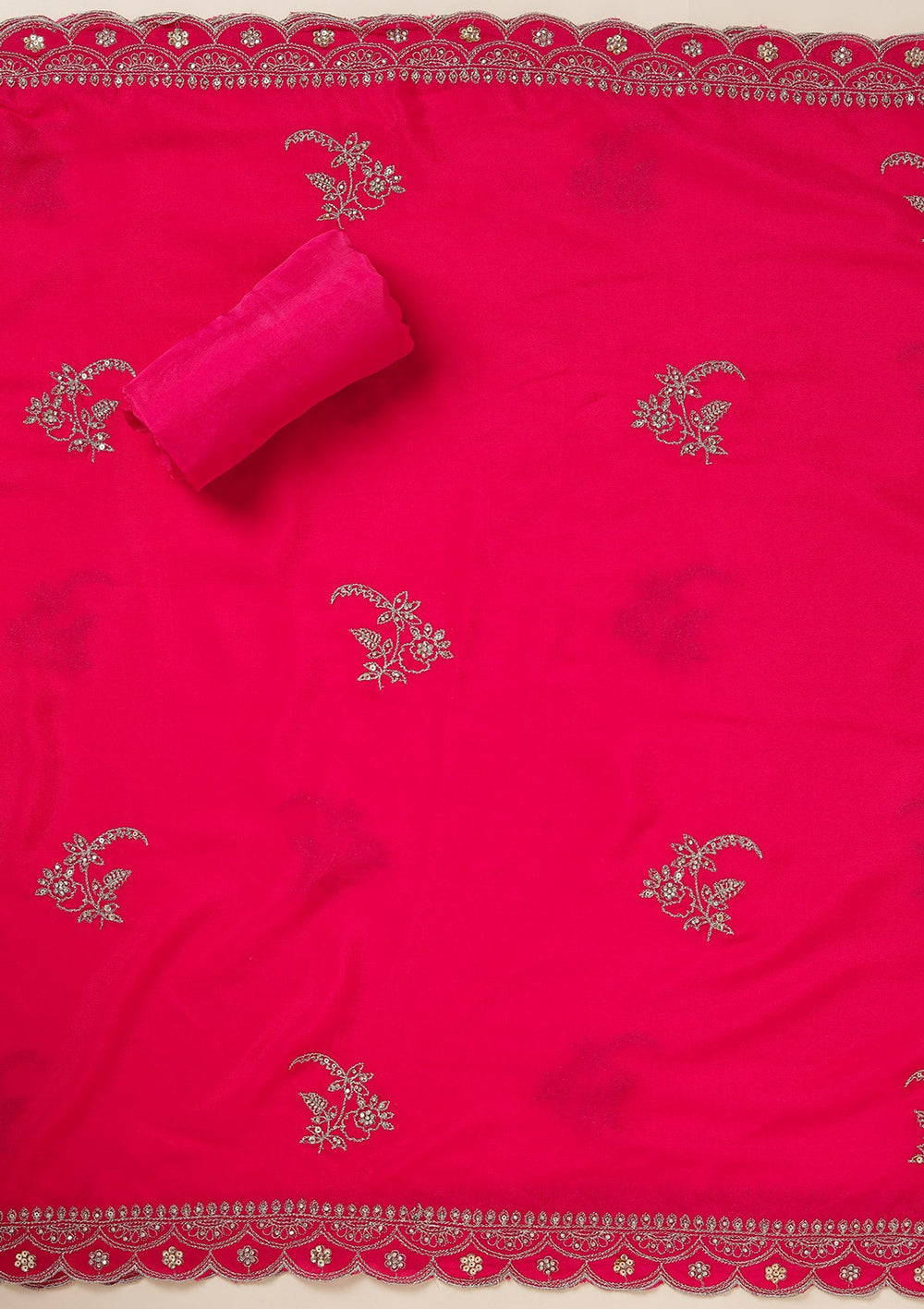 Rani Pink Zariwork (Gold) Georgette Unstitched Salwar Suit_koskii