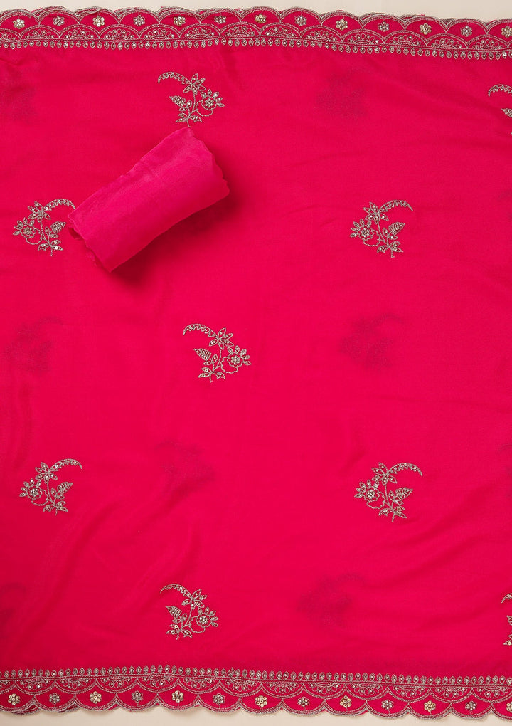 Rani Pink Zariwork (Gold) Georgette Unstitched Salwar Suit_koskii