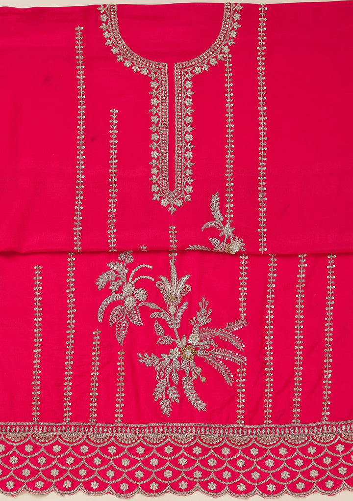 Rani Pink Zariwork (Gold) Georgette Unstitched Salwar Suit_koskii