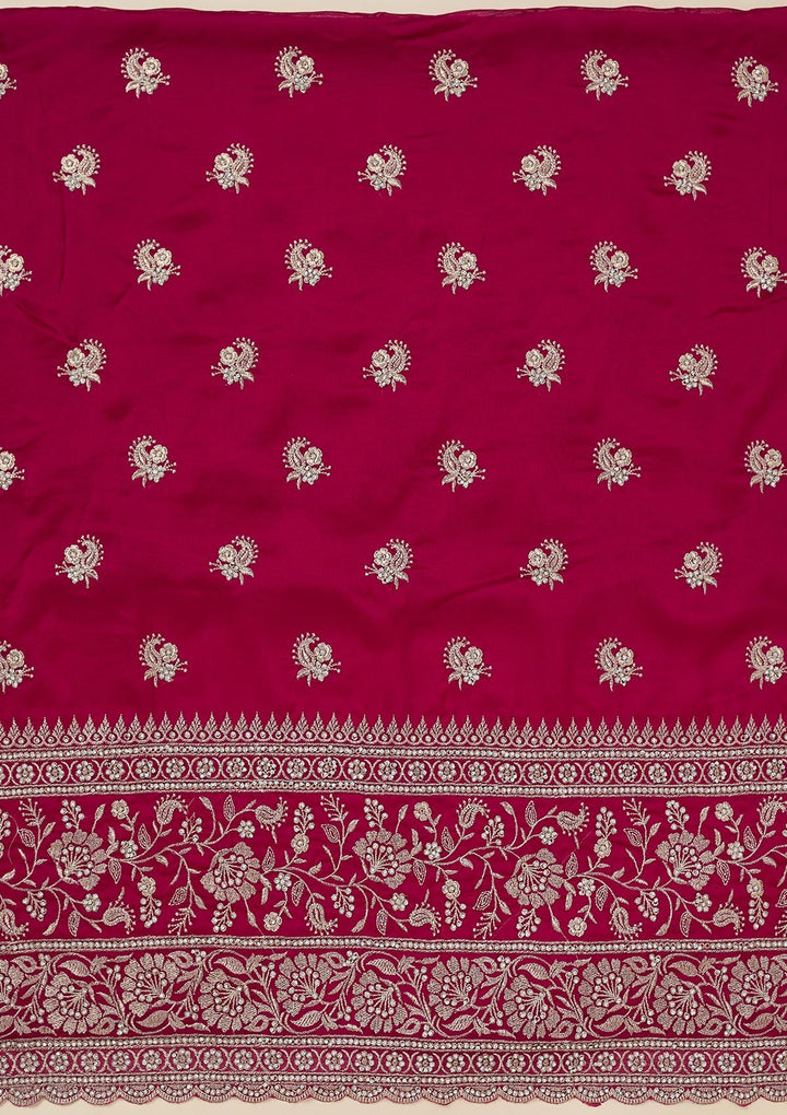 Rani Pink Zariwork (Silver) Semi Crepe Unstitched Salwar Suit_koskii