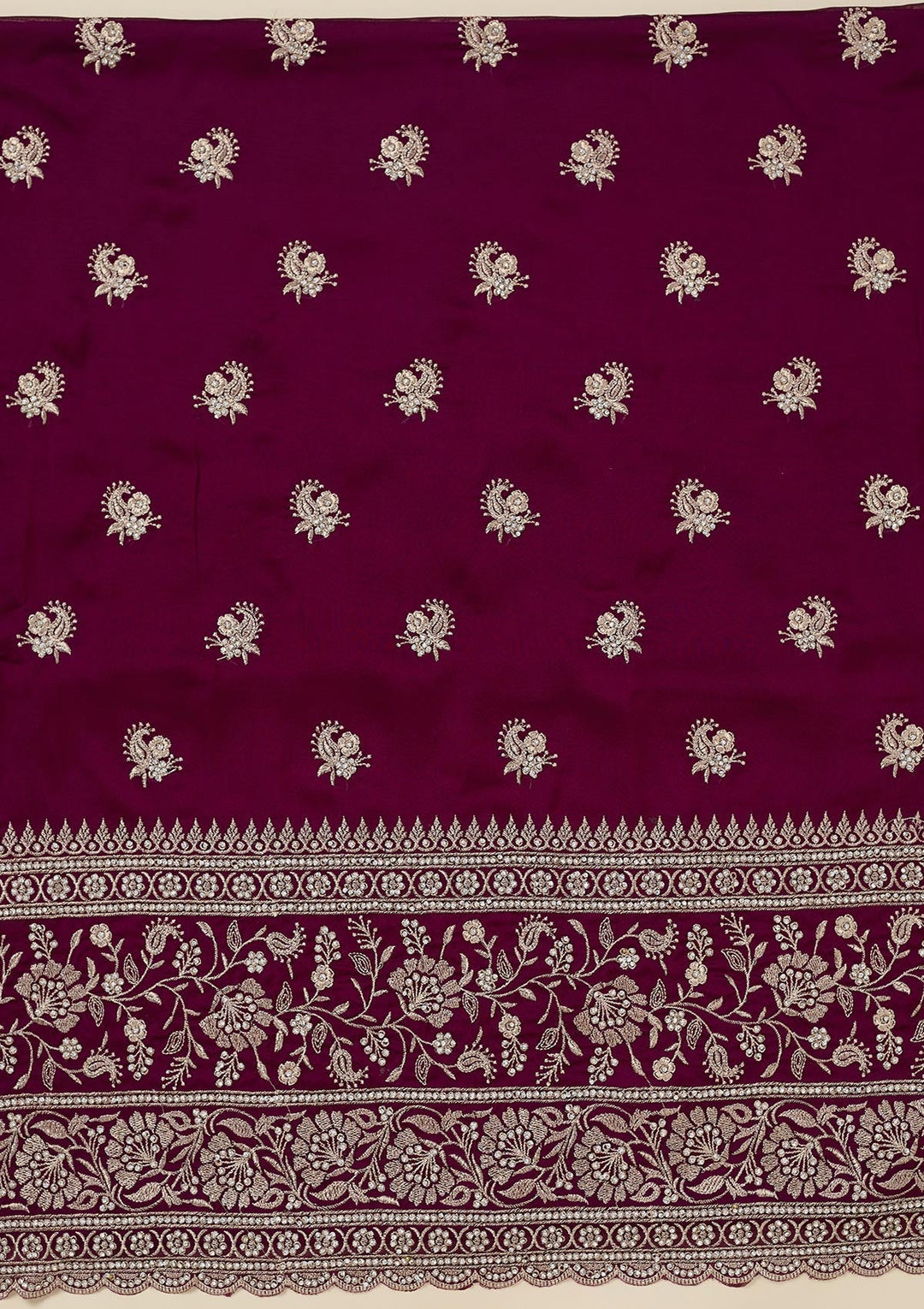 Wine Zariwork (Silver) Semi Crepe Unstitched Salwar Suit_koskii