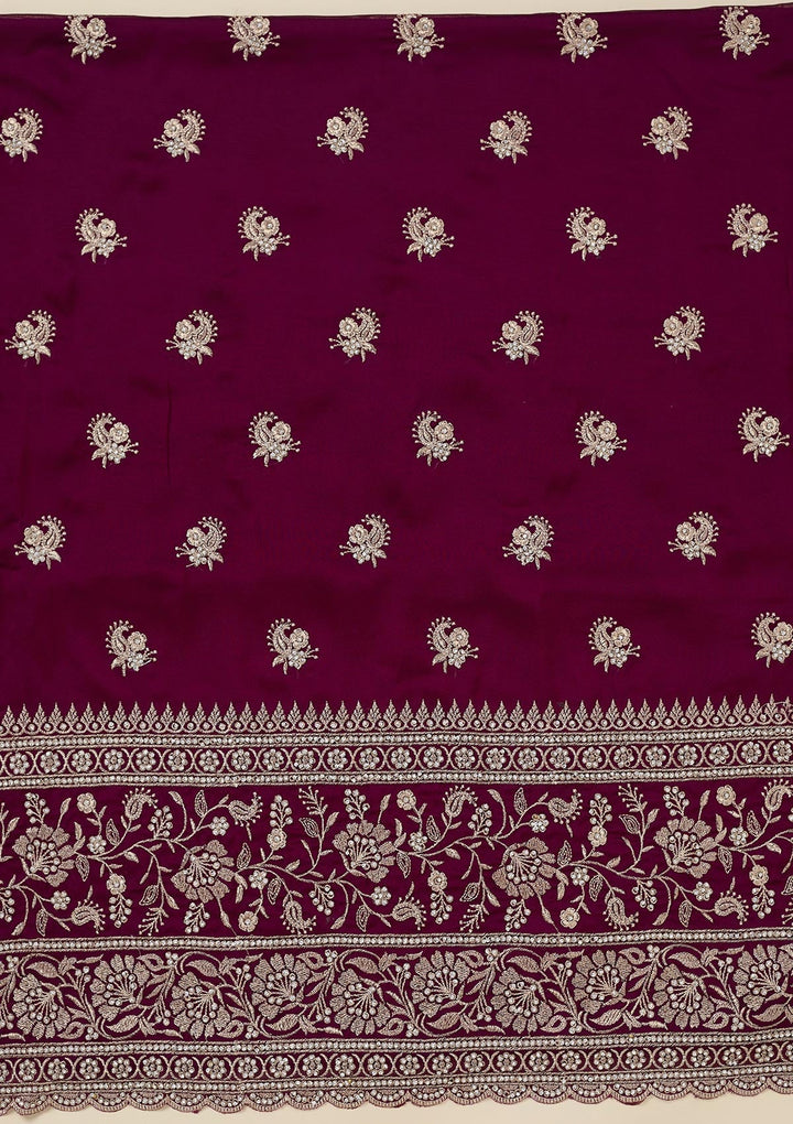 Wine Zariwork (Silver) Semi Crepe Unstitched Salwar Suit_koskii