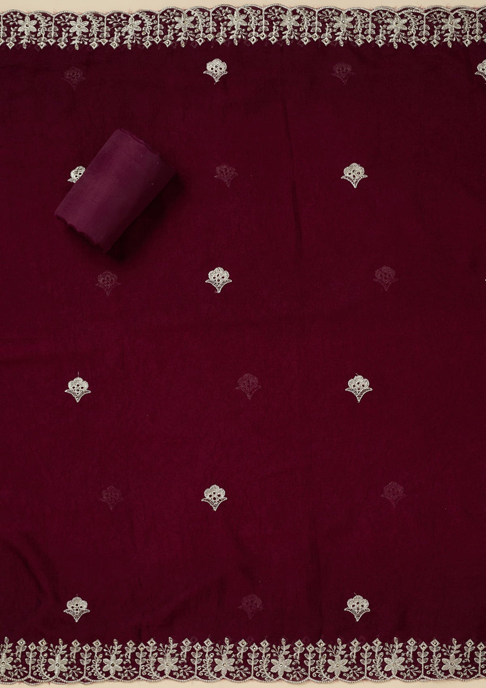 Maroon Zariwork (Gold) Soft Raw Silk Unstitched Salwar Suit-Koskii