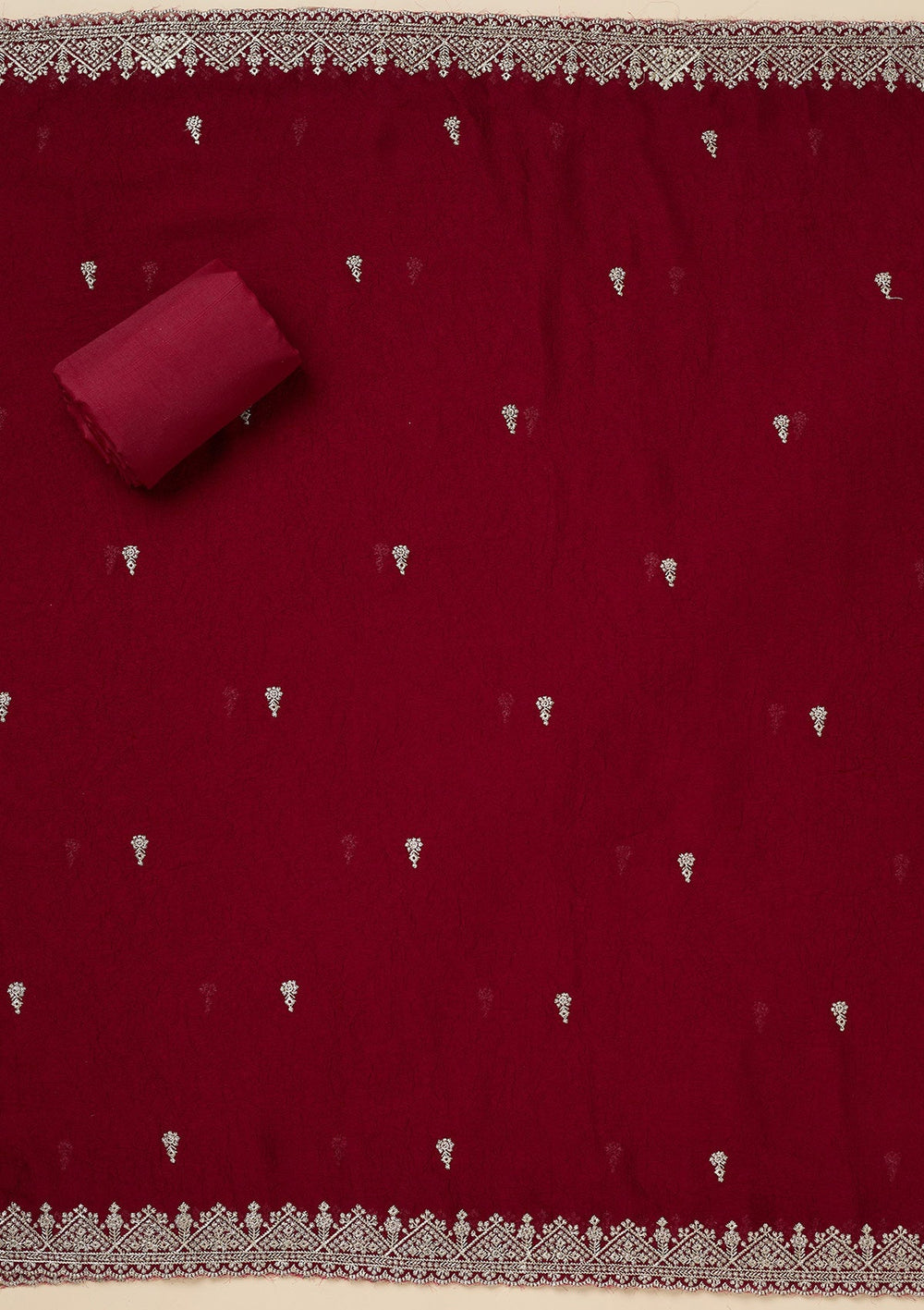 Maroon Zardozi (Gold) Soft Raw Silk Unstitched Salwar Suit-Koskii