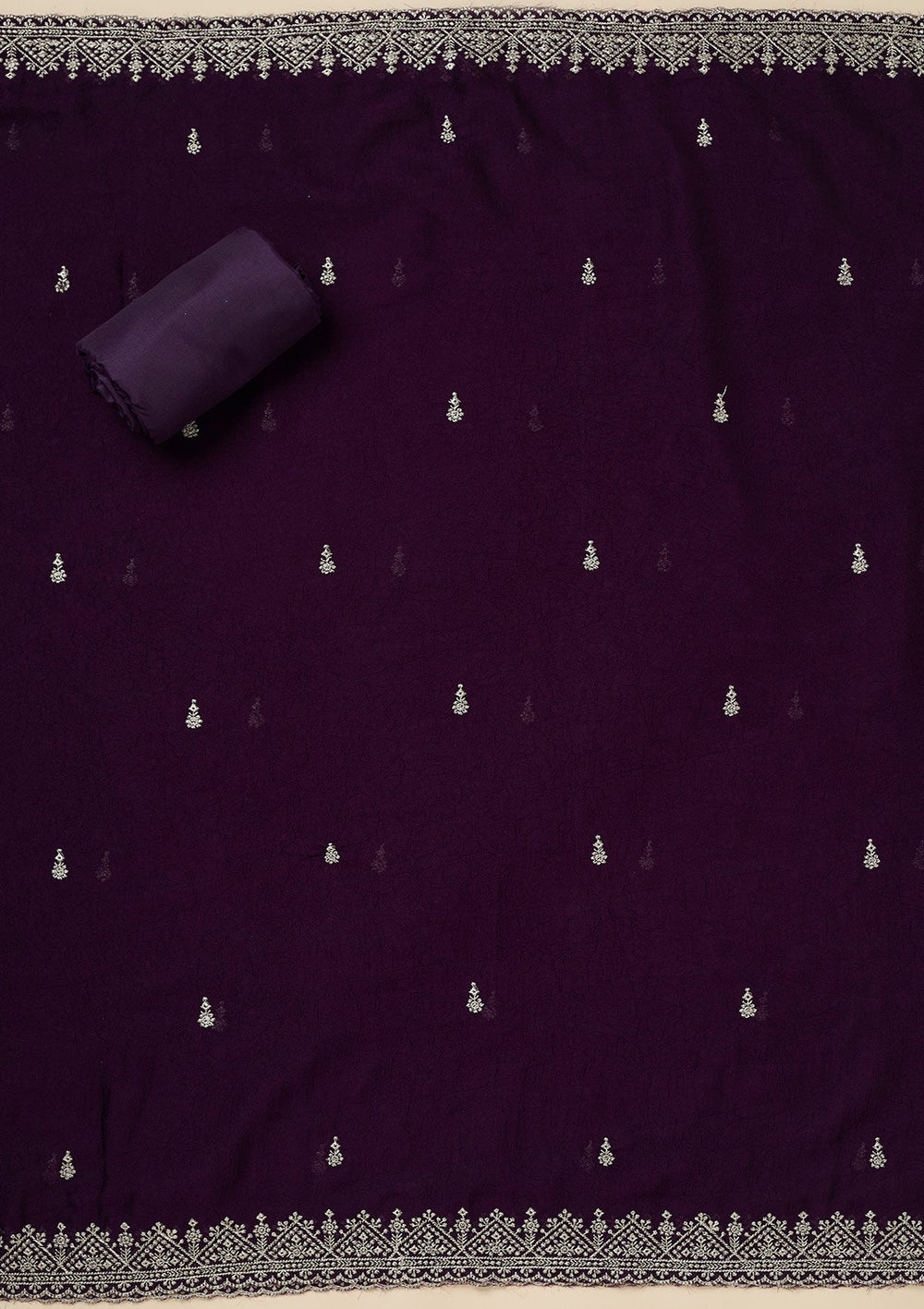 Purple Zardozi (Gold) Soft Raw Silk Unstitched Salwar Suit-Koskii