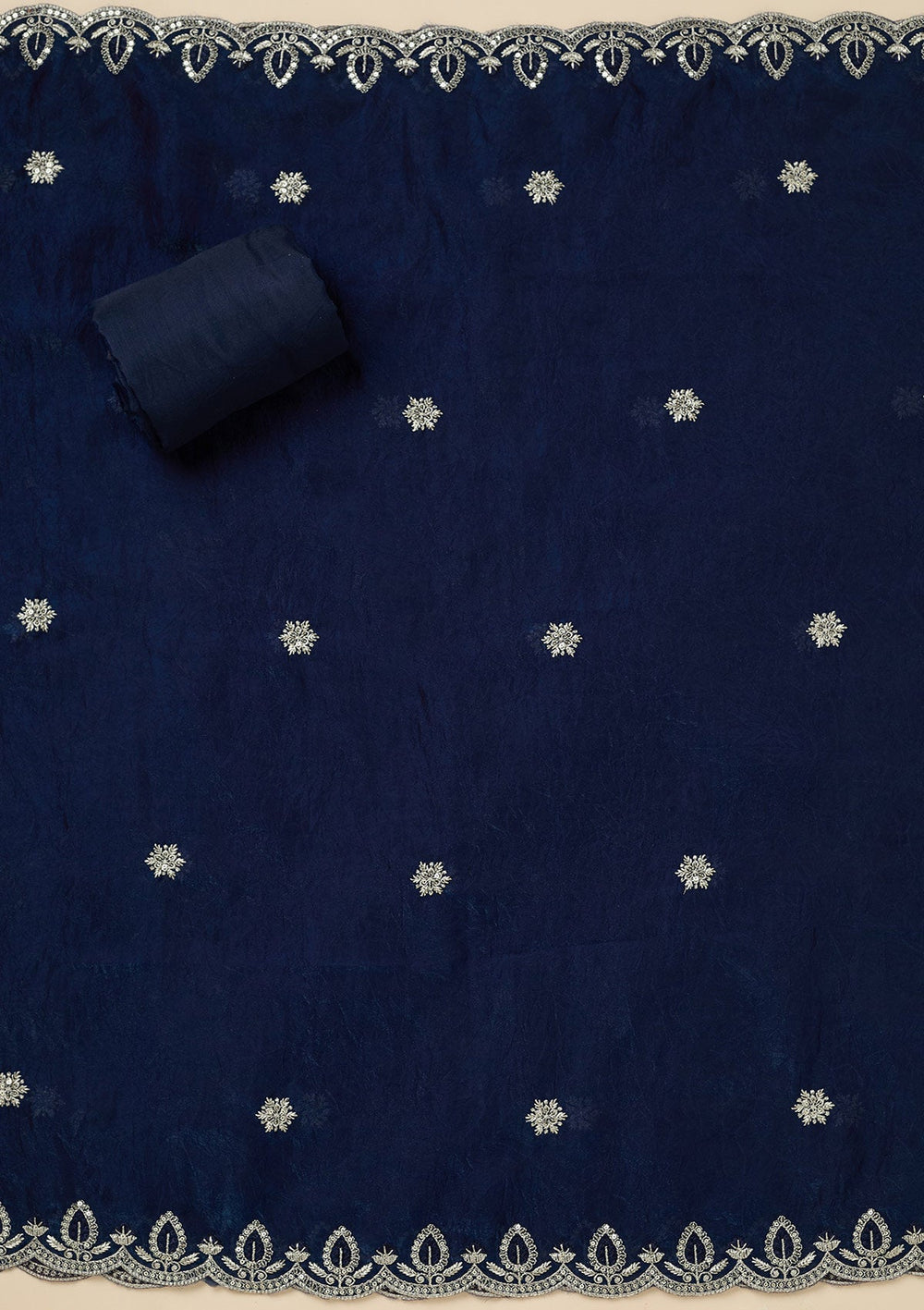 Navy Blue Cutdana Soft Raw Silk Unstitched Salwar Suit-Koskii