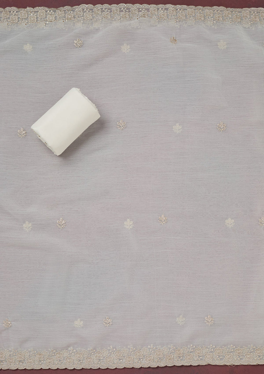 White Zariwork (Gold) Chinon Unstitched Salwar Suit-Koskii