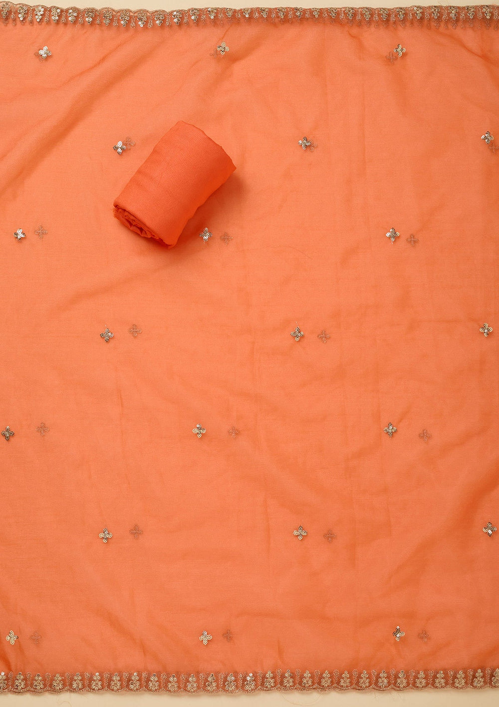 Peach Zariwork (Gold) Organza Unstitched Salwar Suit_koskii