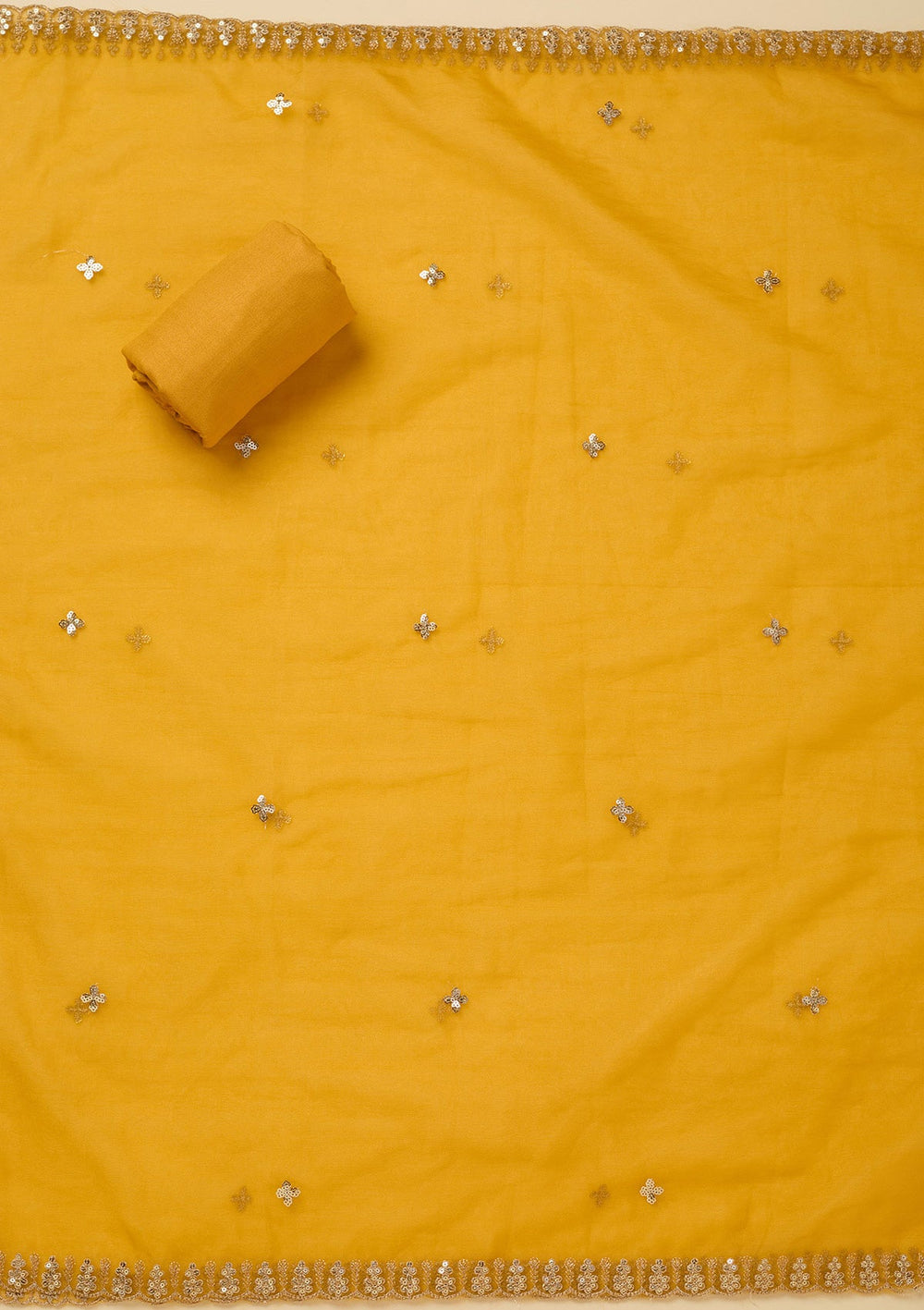 Yellow Zariwork (Gold) Organza Unstitched Salwar Suit_koskii