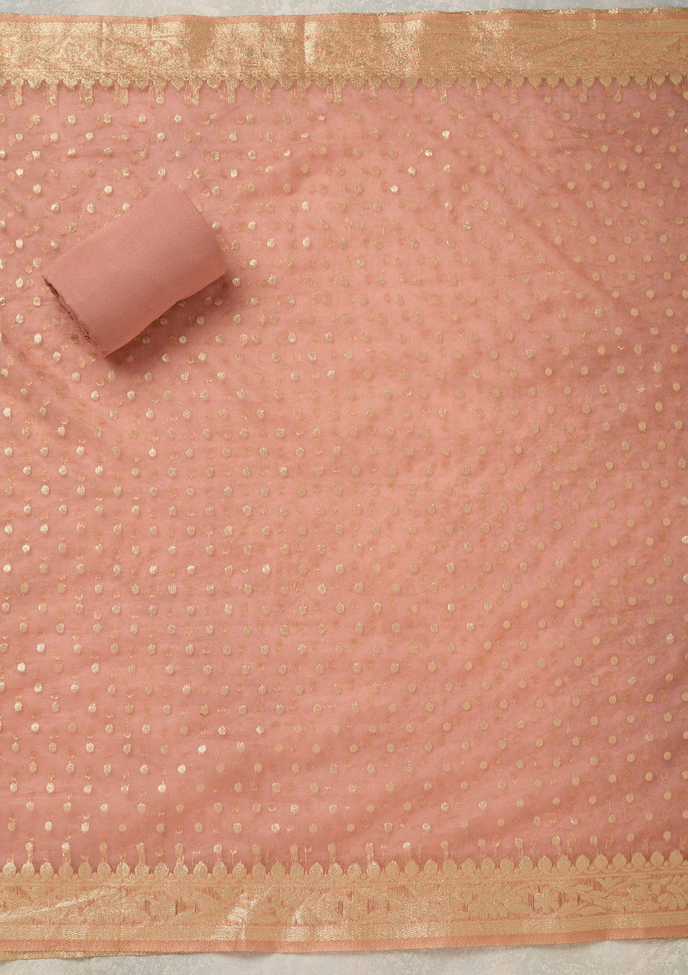 Peach Pearlwork Tissue Unstitched Salwar Suit_koskii