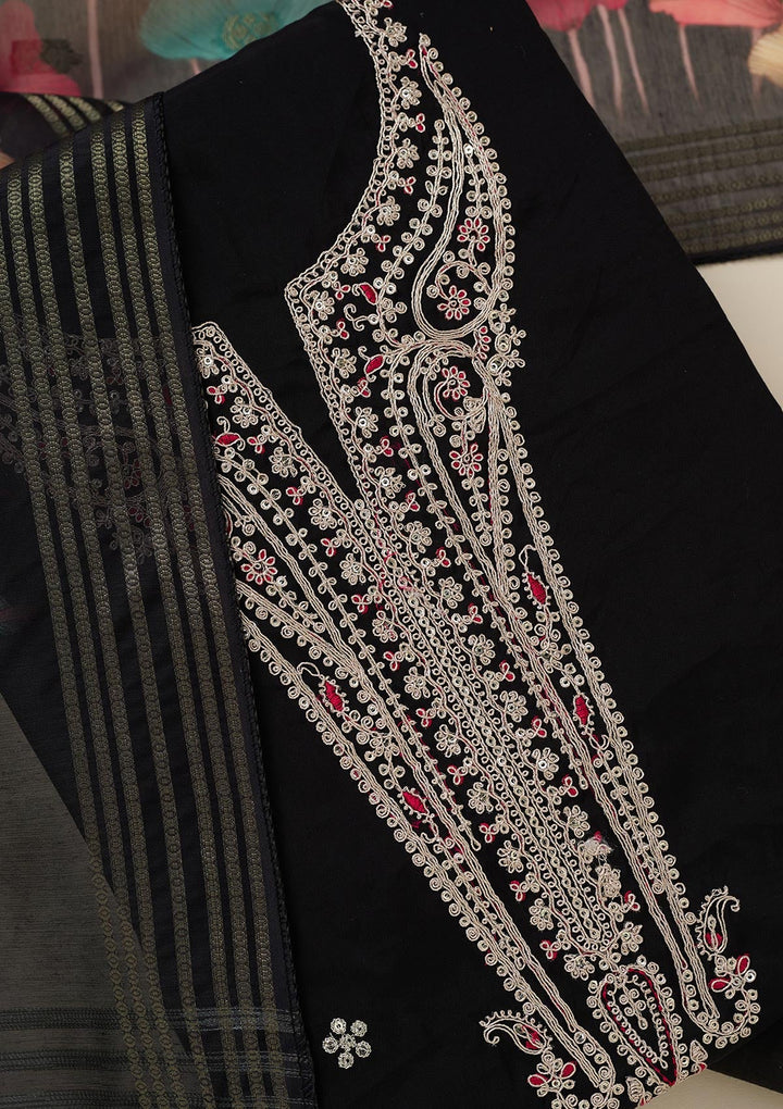 Black Zariwork (Gold) Dola Silk Unstitched Salwar Suit_koskii