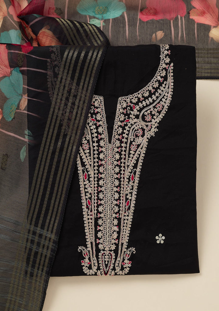 Black Zariwork (Gold) Dola Silk Unstitched Salwar Suit_koskii