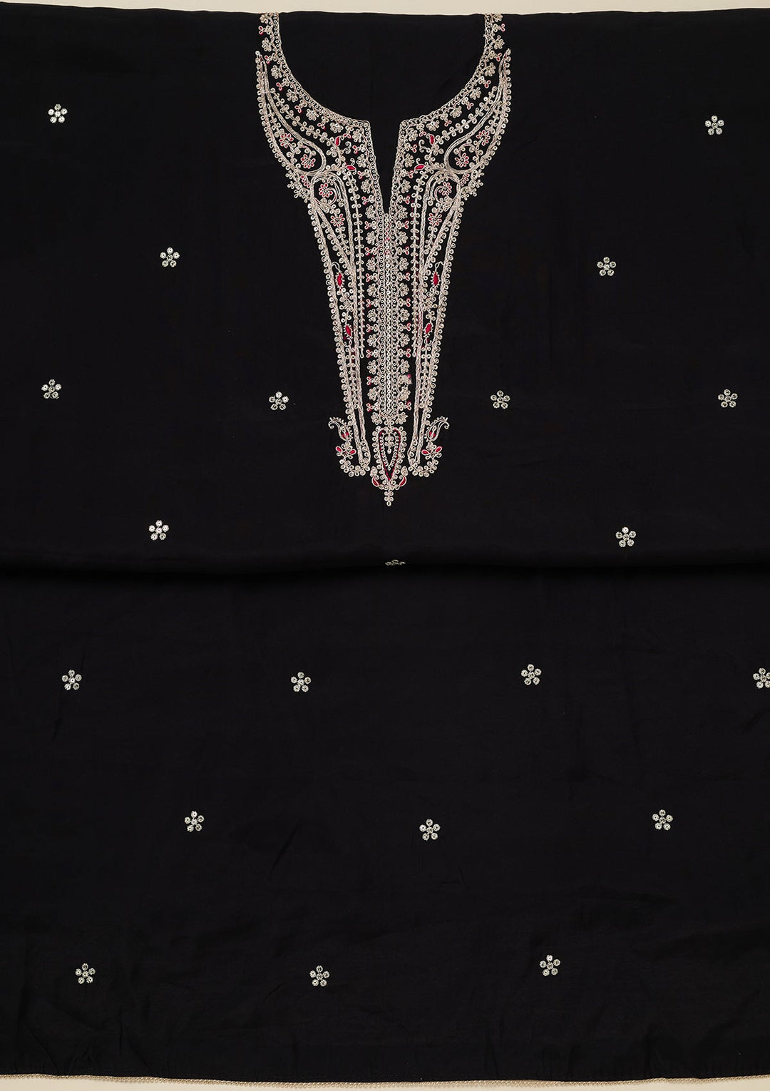 Black Zariwork (Gold) Dola Silk Unstitched Salwar Suit_koskii