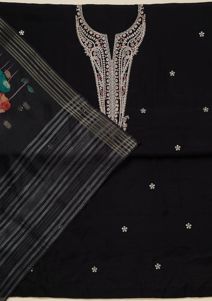Black Zariwork (Gold) Dola Silk Unstitched Salwar Suit_koskii