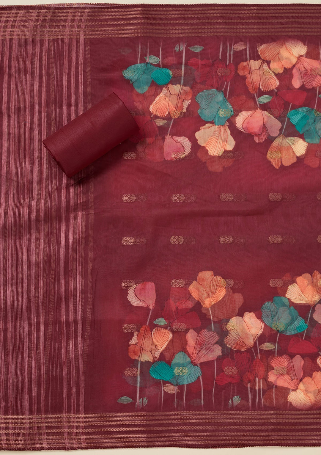 Maroon Zariwork (Gold) Dola Silk Unstitched Salwar Suit_koskii