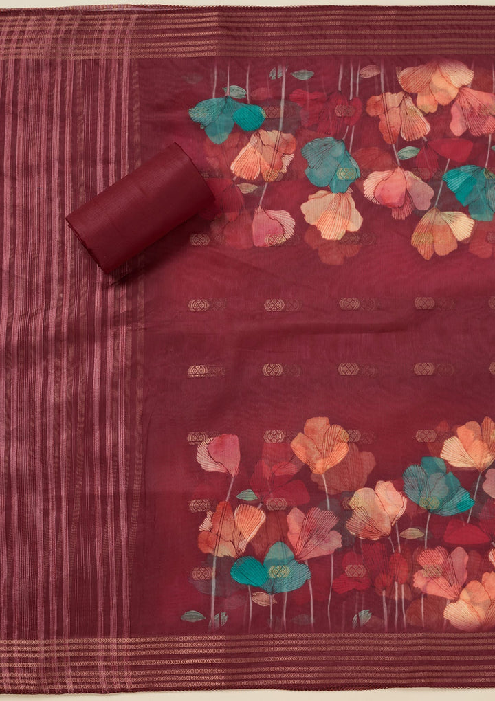 Maroon Zariwork (Gold) Dola Silk Unstitched Salwar Suit_koskii