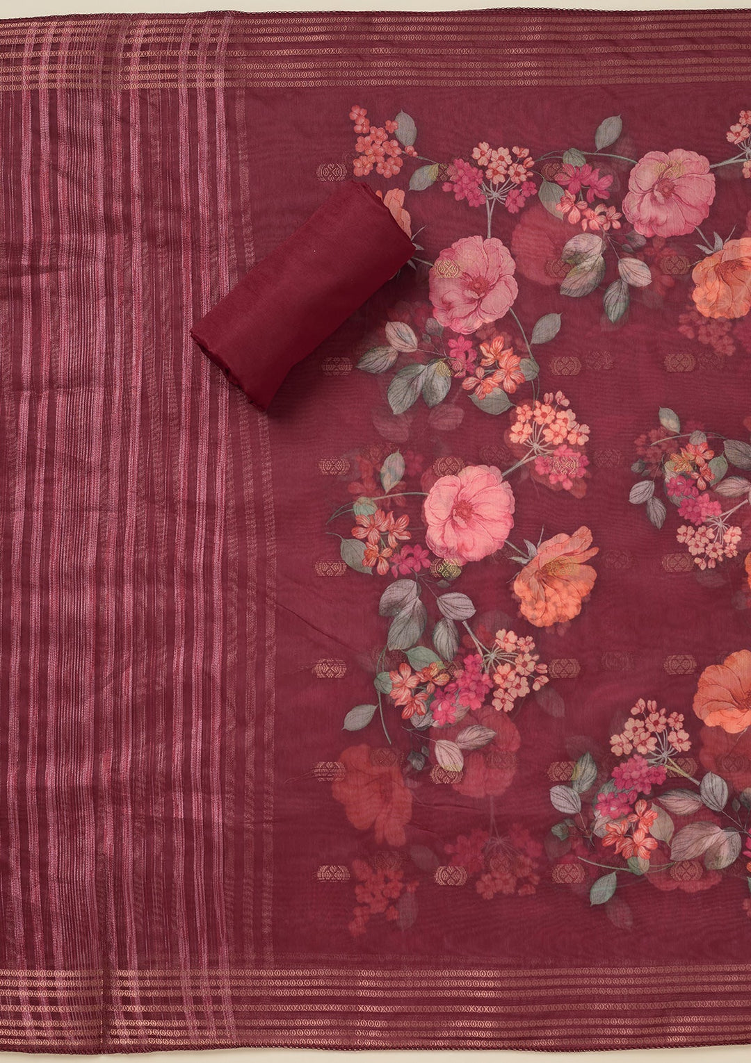 Maroon Zariwork (Gold) Dola Silk Unstitched Salwar Suit_koskii