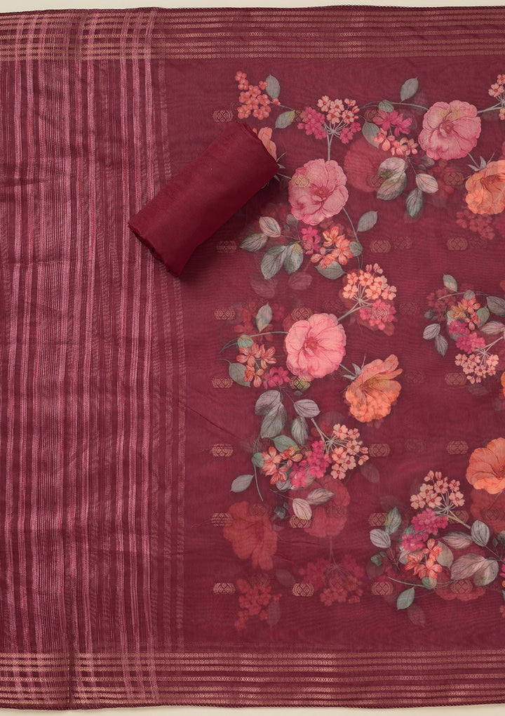 Maroon Zariwork (Gold) Dola Silk Unstitched Salwar Suit_koskii