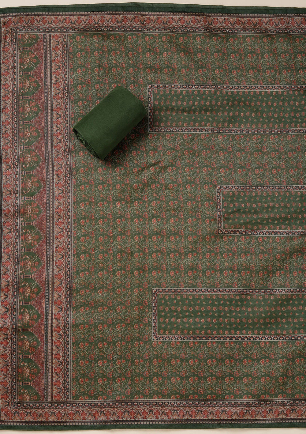 Leaf Green Threadwork Chanderi Unstitched Salwar Suit_koskii
