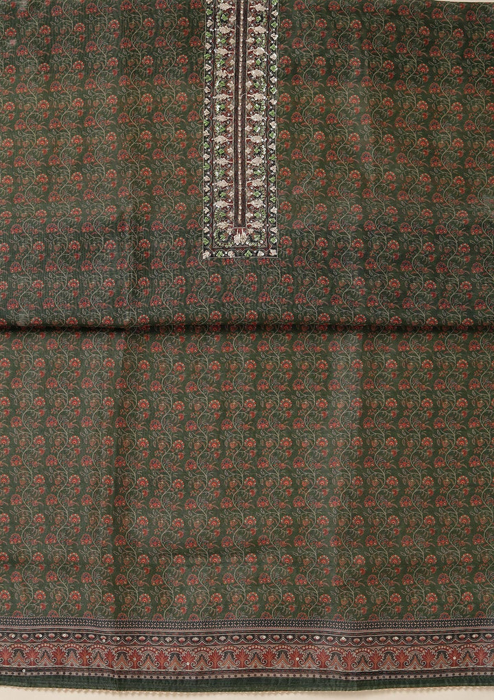 Leaf Green Threadwork Chanderi Unstitched Salwar Suit_koskii
