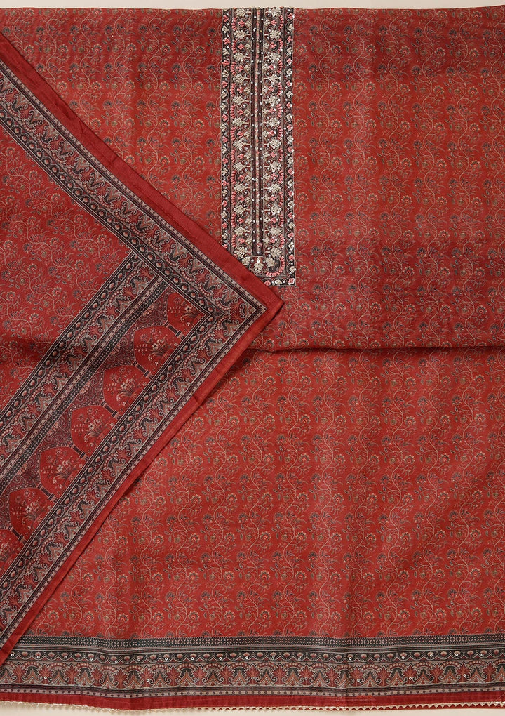 Rust Threadwork Chanderi Unstitched Salwar Suit_koskii