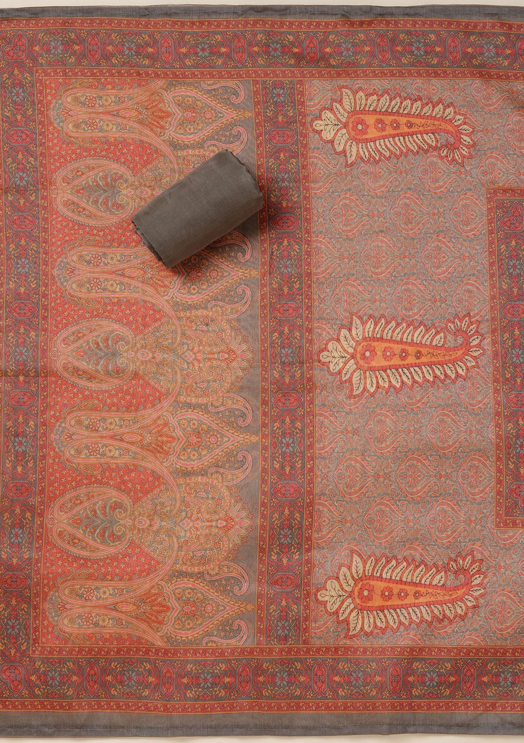 Grey Threadwork Chanderi Unstitched Salwar Suit_koskii