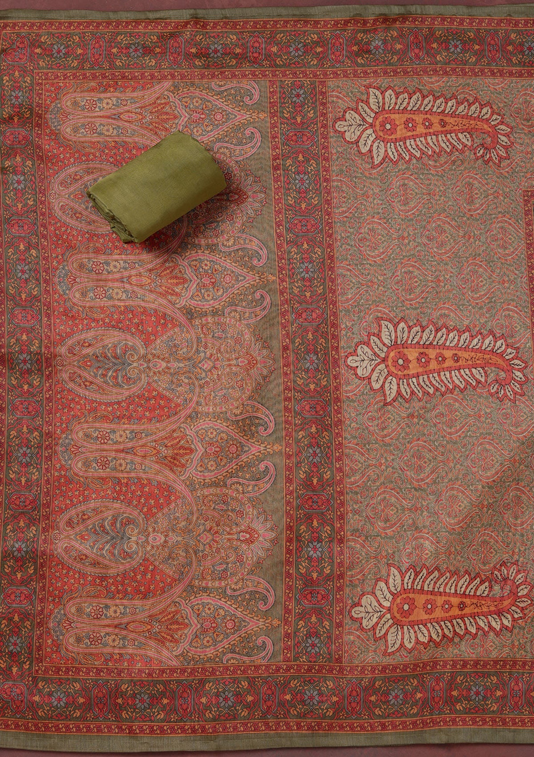 Mehendi Threadwork Chanderi Unstitched Salwar Suit_koskii