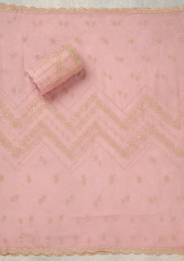 Baby Pink Threadwork Chinon Unstitched Salwar Suit_koskii