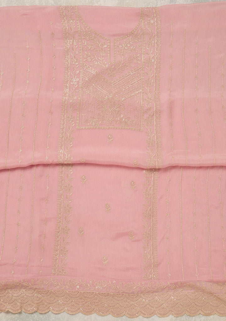 Baby Pink Threadwork Chinon Unstitched Salwar Suit_koskii