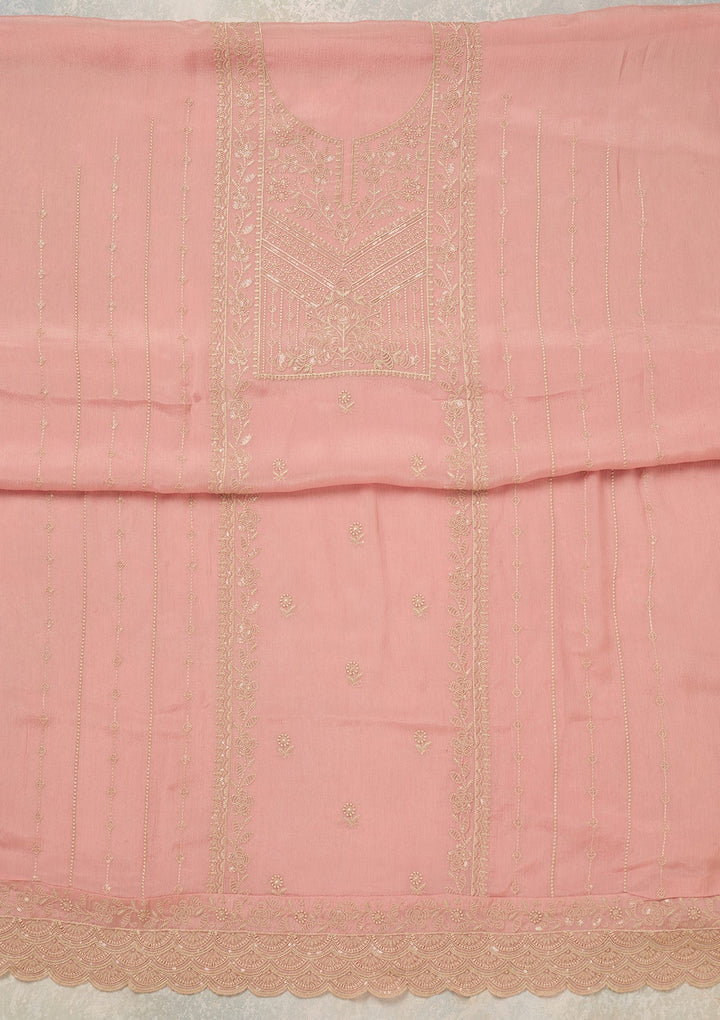 Peach Threadwork Chinon Unstitched Salwar Suit_koskii