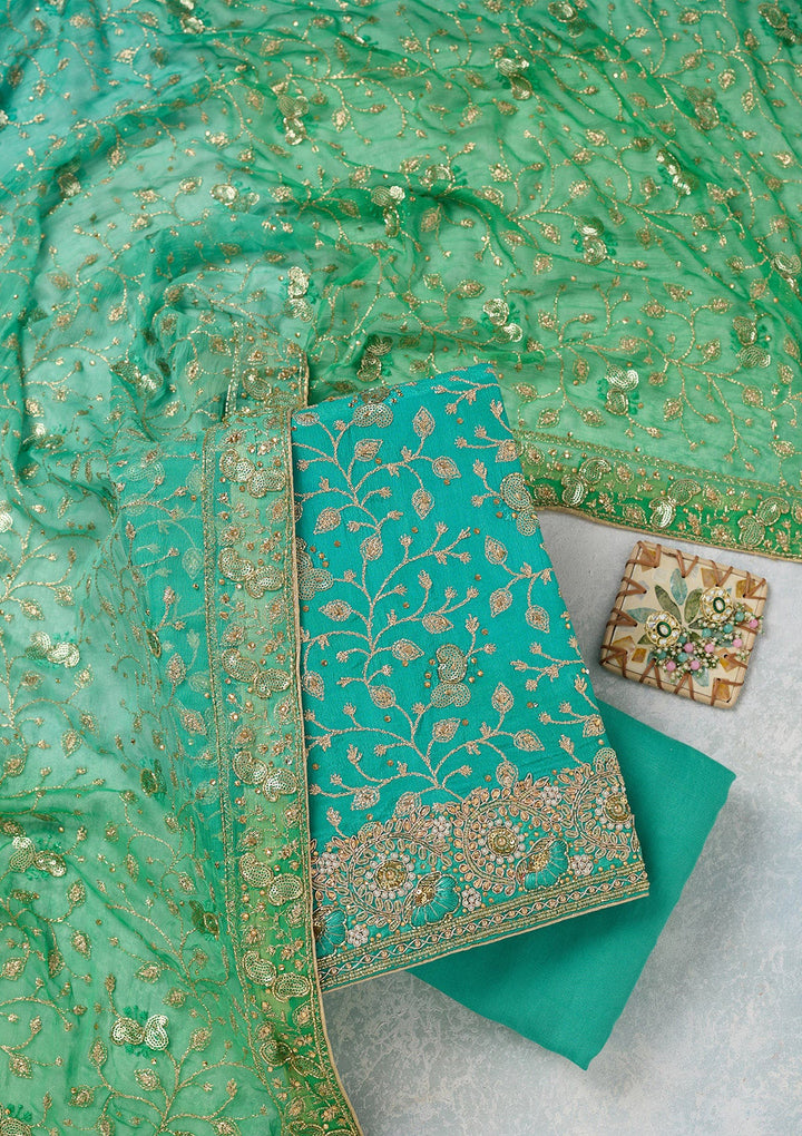 Sea Green Zariwork Georgette Unstitched Salwar Suit-koskii