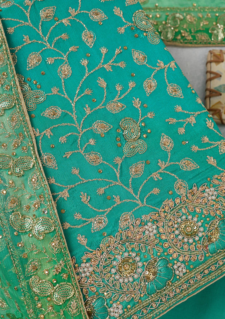 Sea Green Zariwork Georgette Unstitched Salwar Suit-koskii