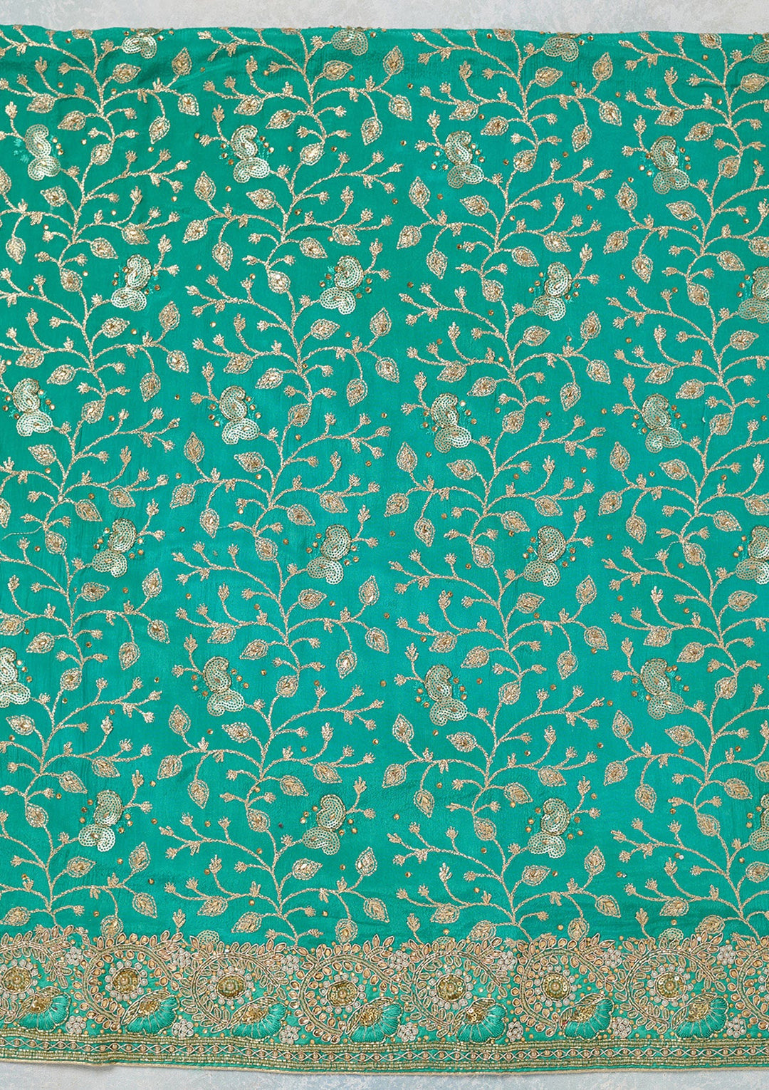 Sea Green Zariwork Georgette Unstitched Salwar Suit-koskii