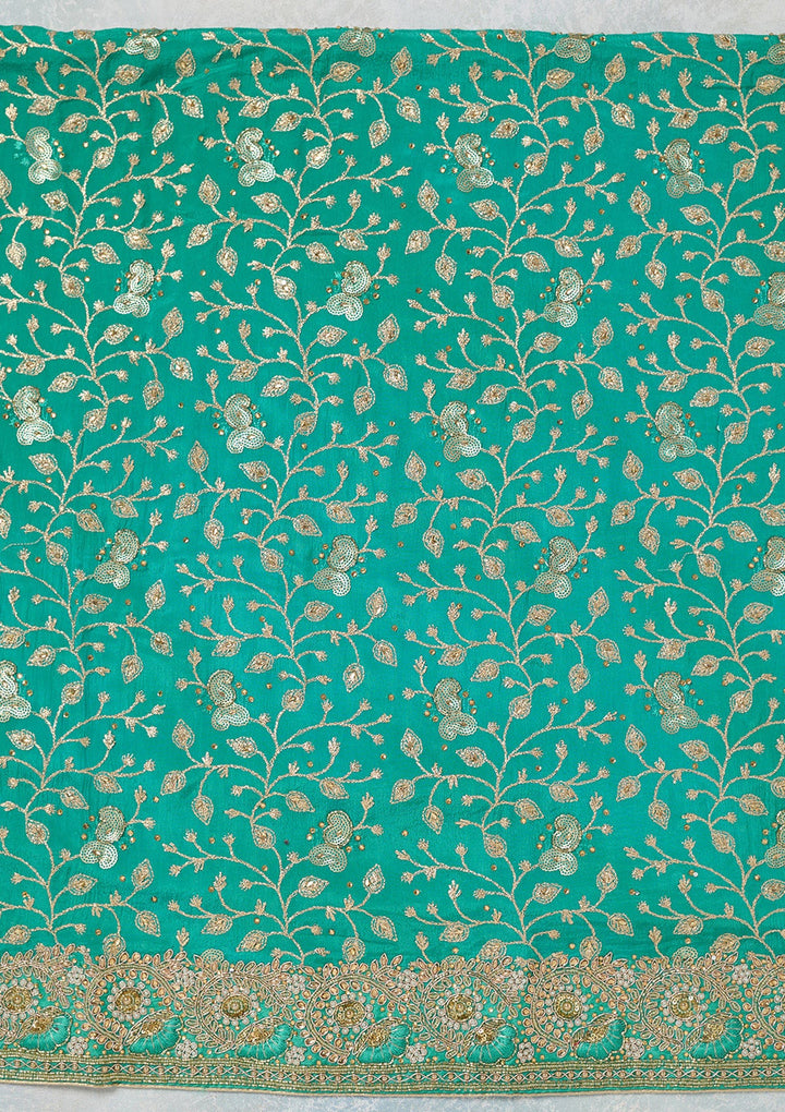 Sea Green Zariwork Georgette Unstitched Salwar Suit-koskii
