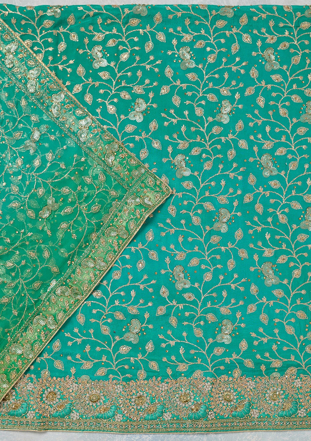 Sea Green Zariwork Georgette Unstitched Salwar Suit-koskii