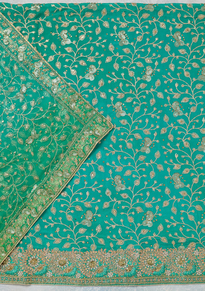 Sea Green Zariwork Georgette Unstitched Salwar Suit-koskii
