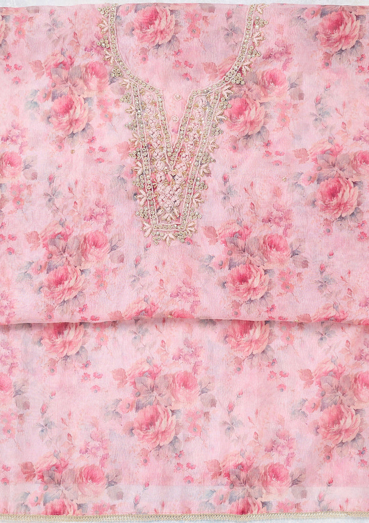 Baby Pink Aariwork Tissue Unstitched Salwar Suit-koskii