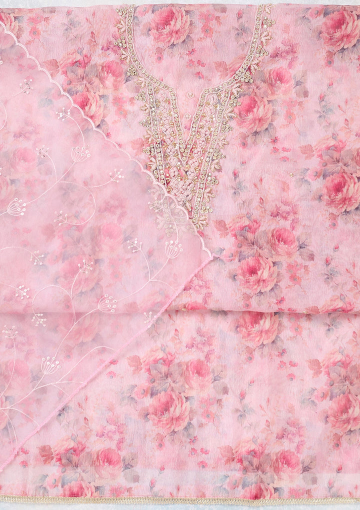 Baby Pink Aariwork Tissue Unstitched Salwar Suit-koskii