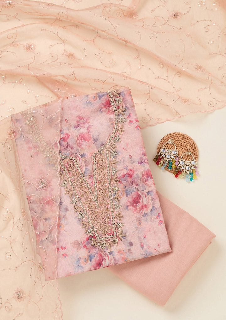Peach Aariwork Tissue Unstitched Salwar Suit-koskii