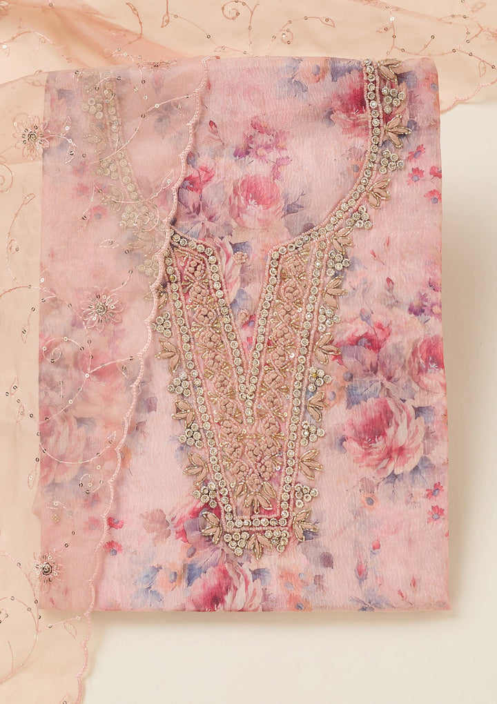 Peach Aariwork Tissue Unstitched Salwar Suit-koskii