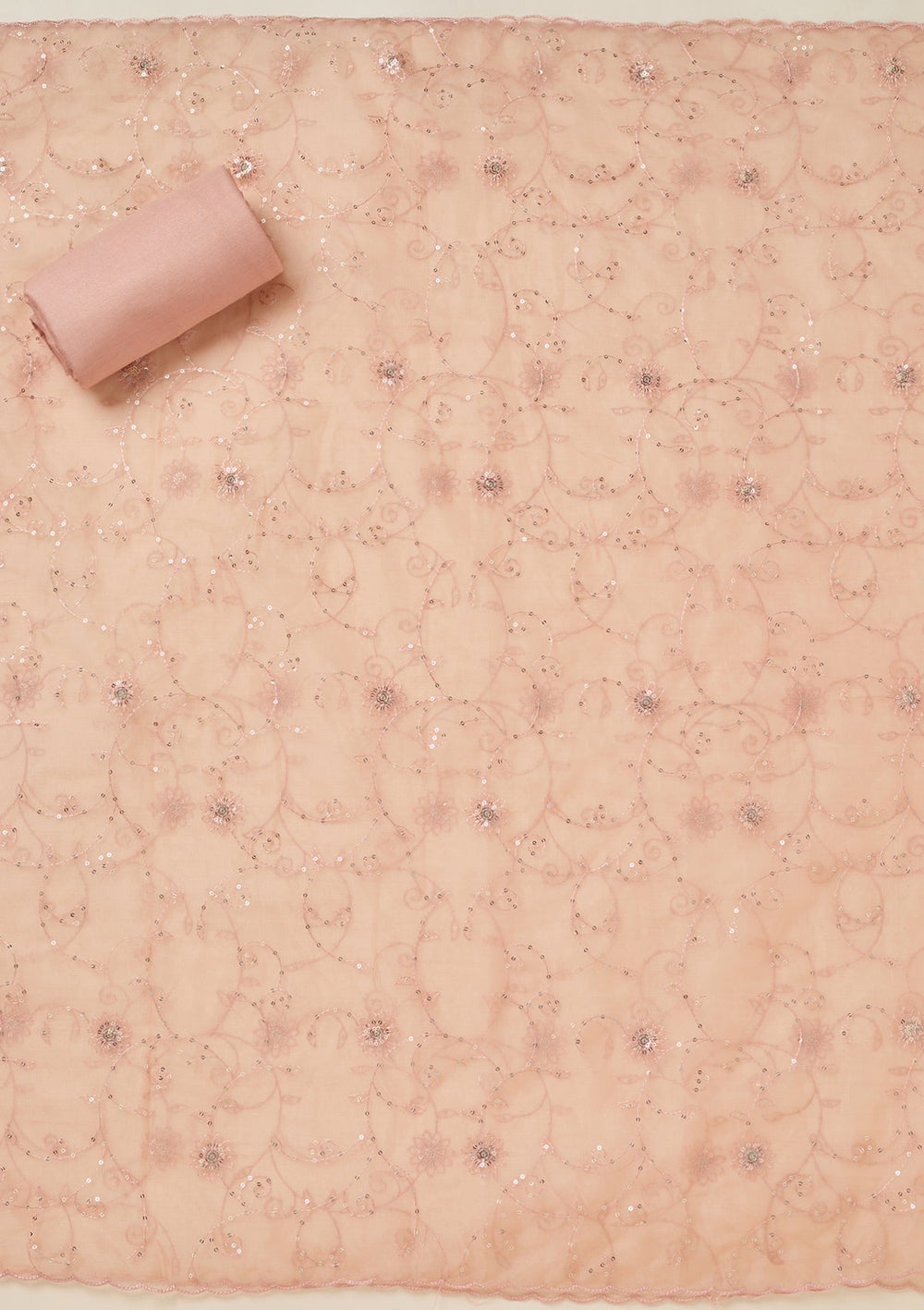 Peach Aariwork Tissue Unstitched Salwar Suit-koskii