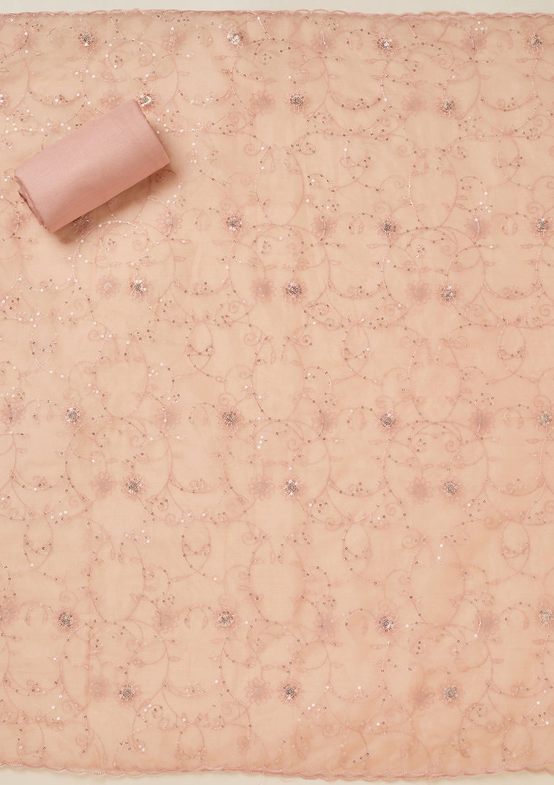 Peach Aariwork Tissue Unstitched Salwar Suit-koskii