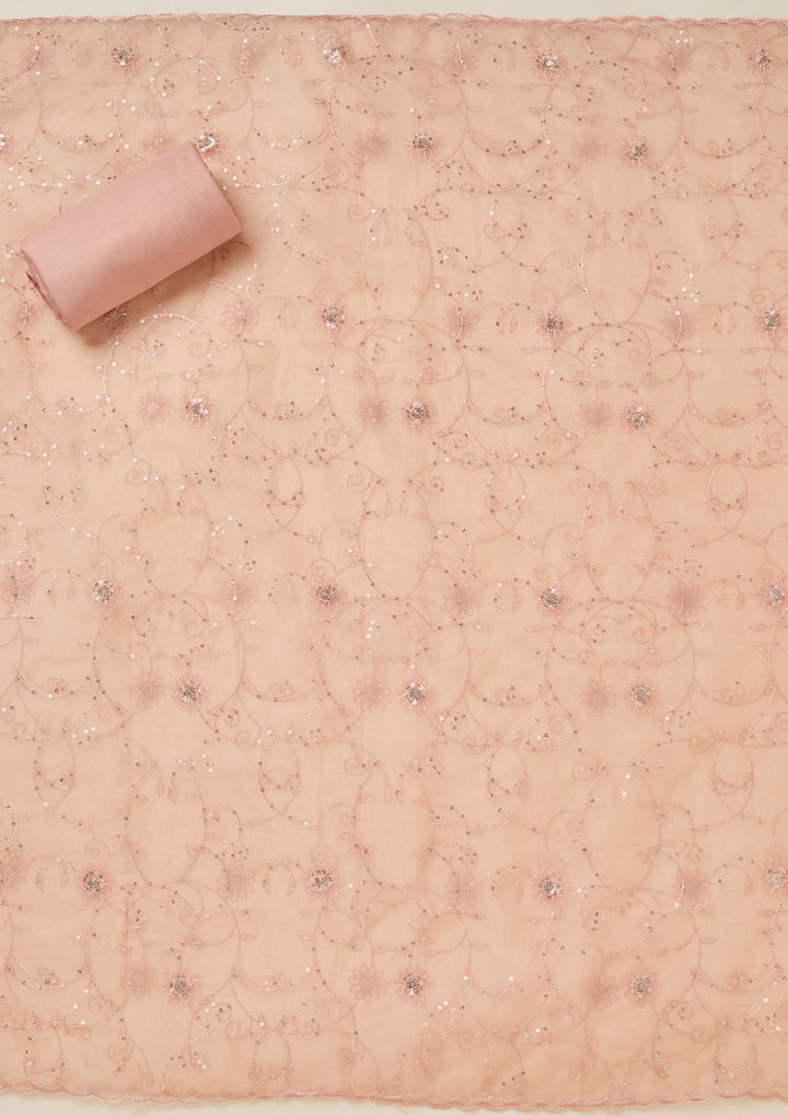 Peach Aariwork Tissue Unstitched Salwar Suit-koskii