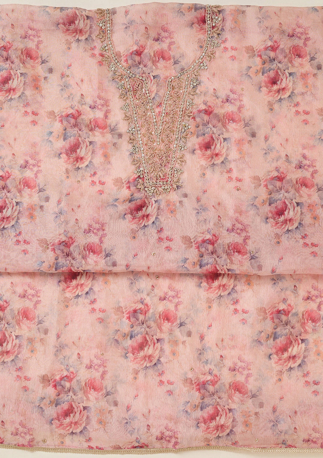 Peach Aariwork Tissue Unstitched Salwar Suit-koskii
